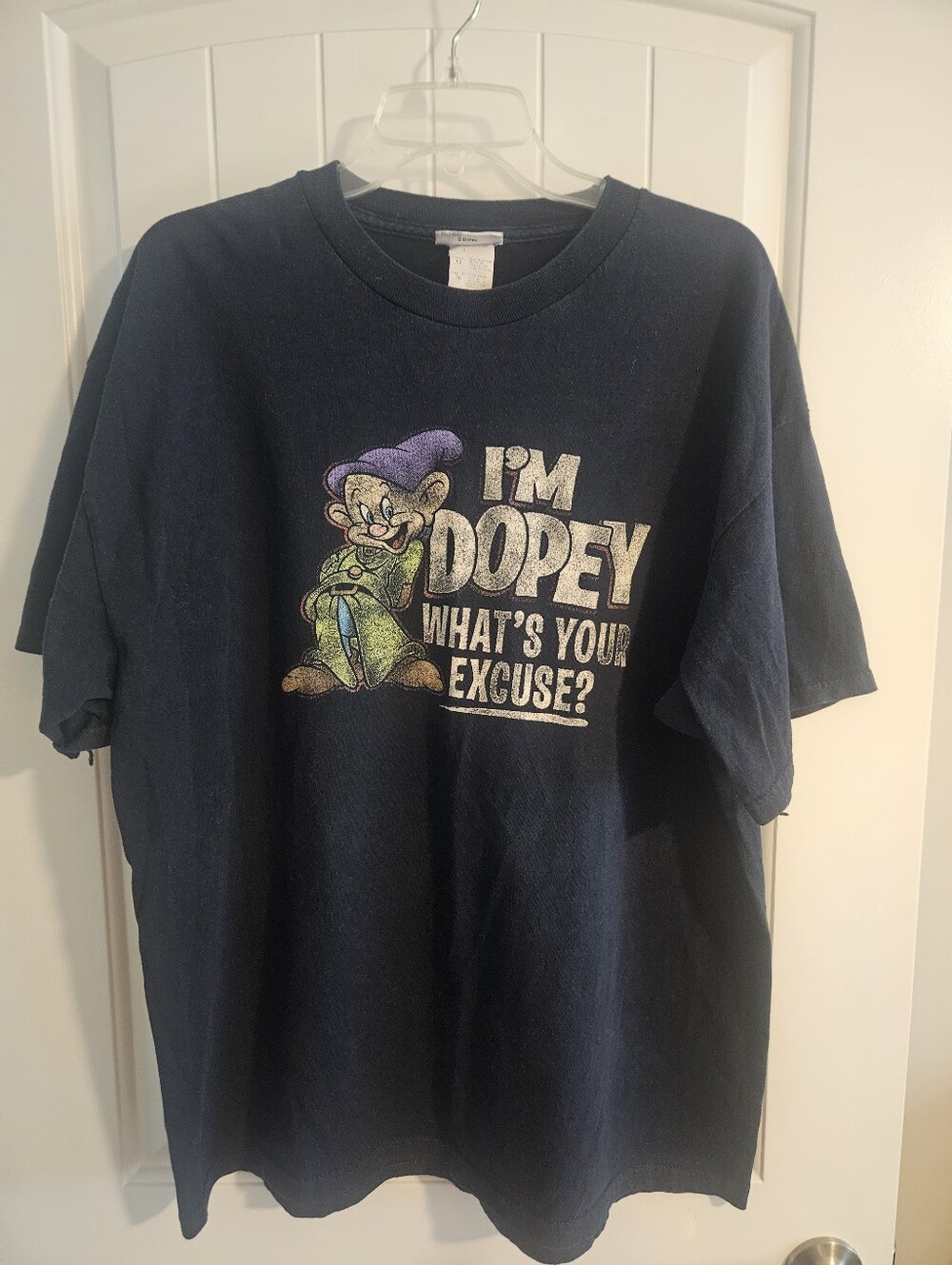 Authentic Disney Navy Dopey Graphic Tee with Purple & Green Print Size XL